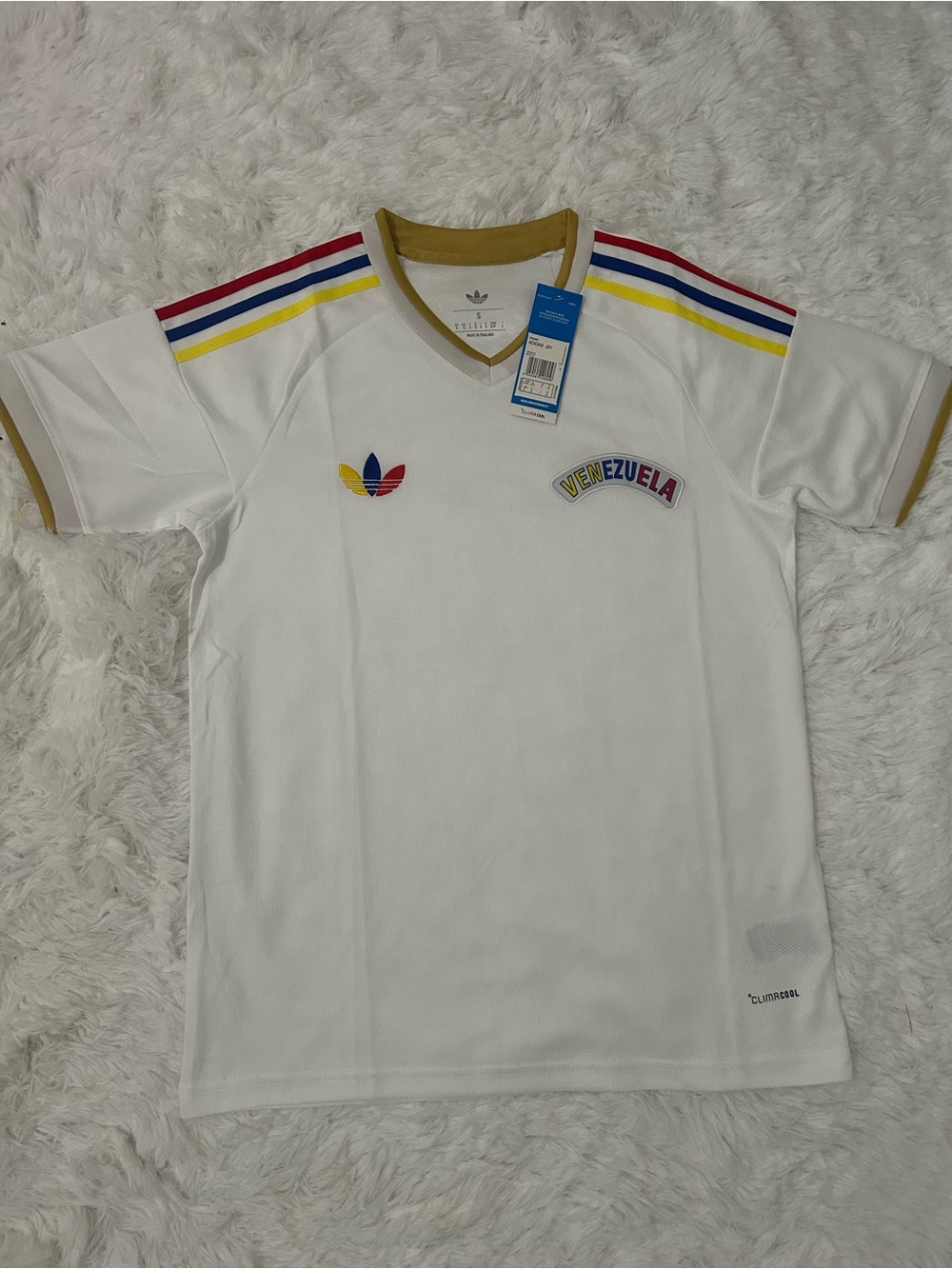 adidas White Venezuela Men's Soccer Jersey with Tricolor Accents